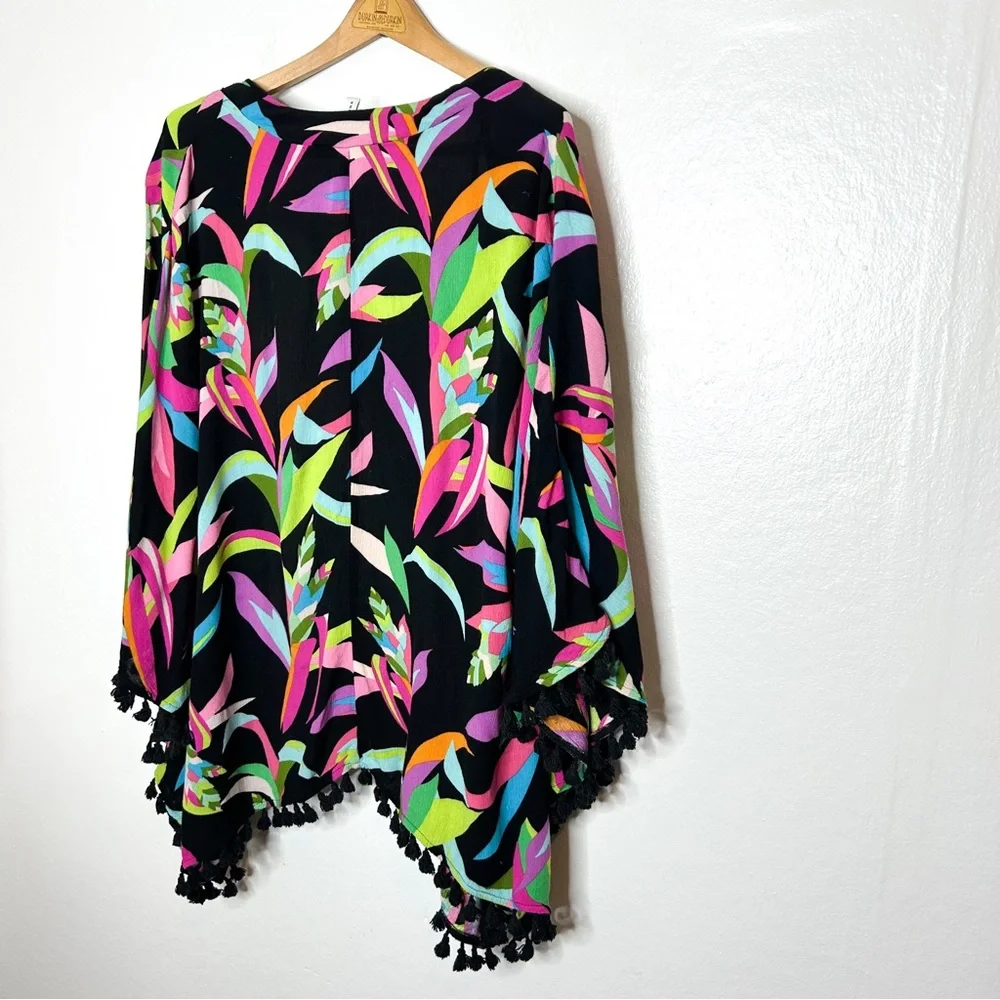 Trina Turk Bird Of Paradise Kimono Swim Cover Colorful Palm‎ Print One Size - Picture 9 of 9